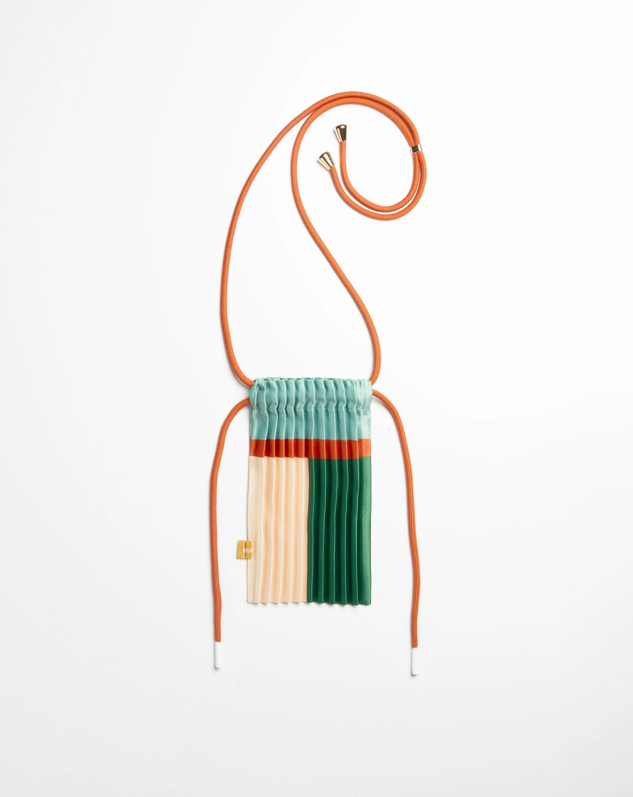 Multitudes pleated mini bag Esmerald green mint terracotta silk-effect front view