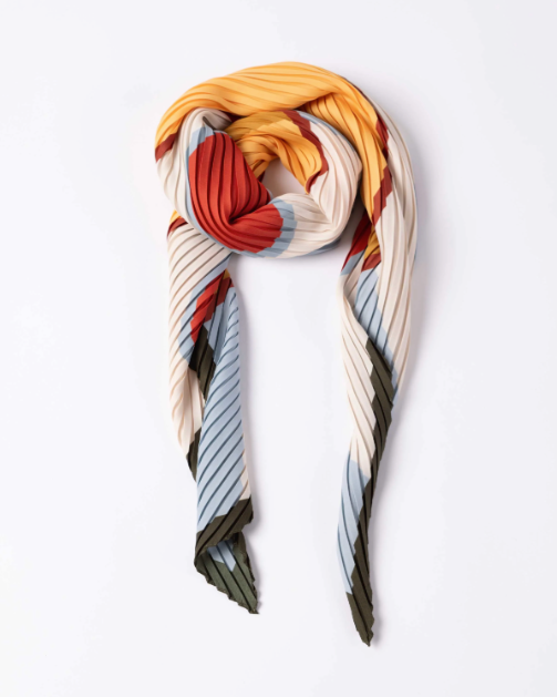 Multitudes pleated scarf Afrodite avio saffron burgundy recycled polyester silk-effect