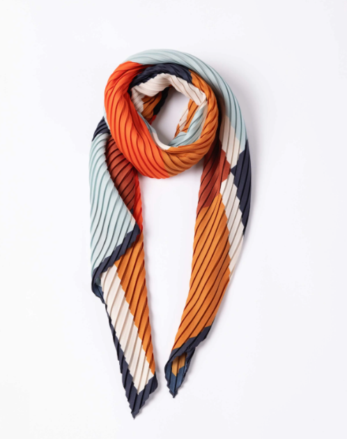 Multitudes pleated scarf Atena baby blue moka geometric block print