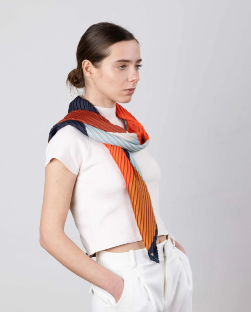 Multitudes pleated scarf Atena baby blue moka geometric block print