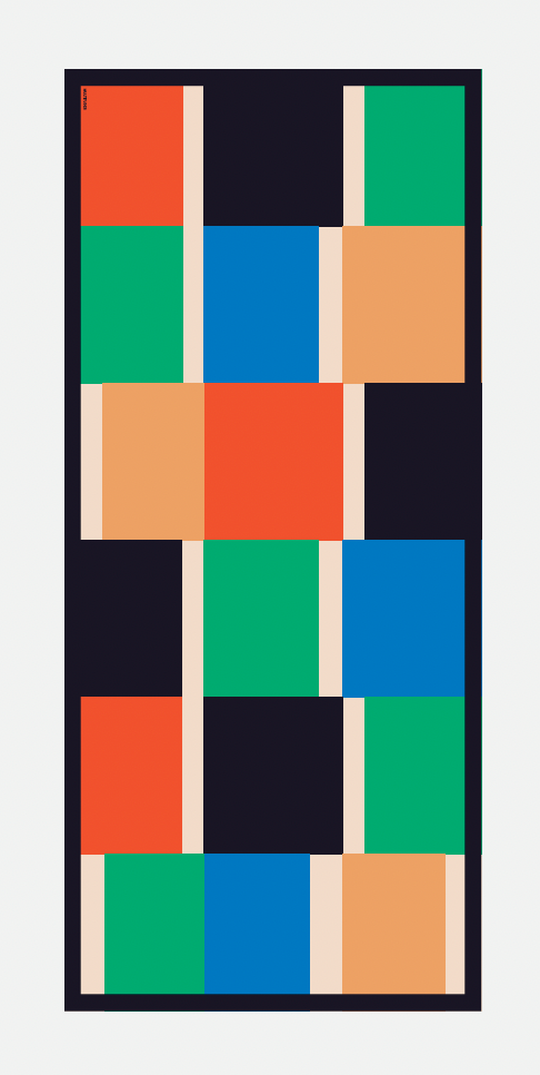 Multitudes pleated scarf Atena green scarlet blue camel geometric block print flat lay full view