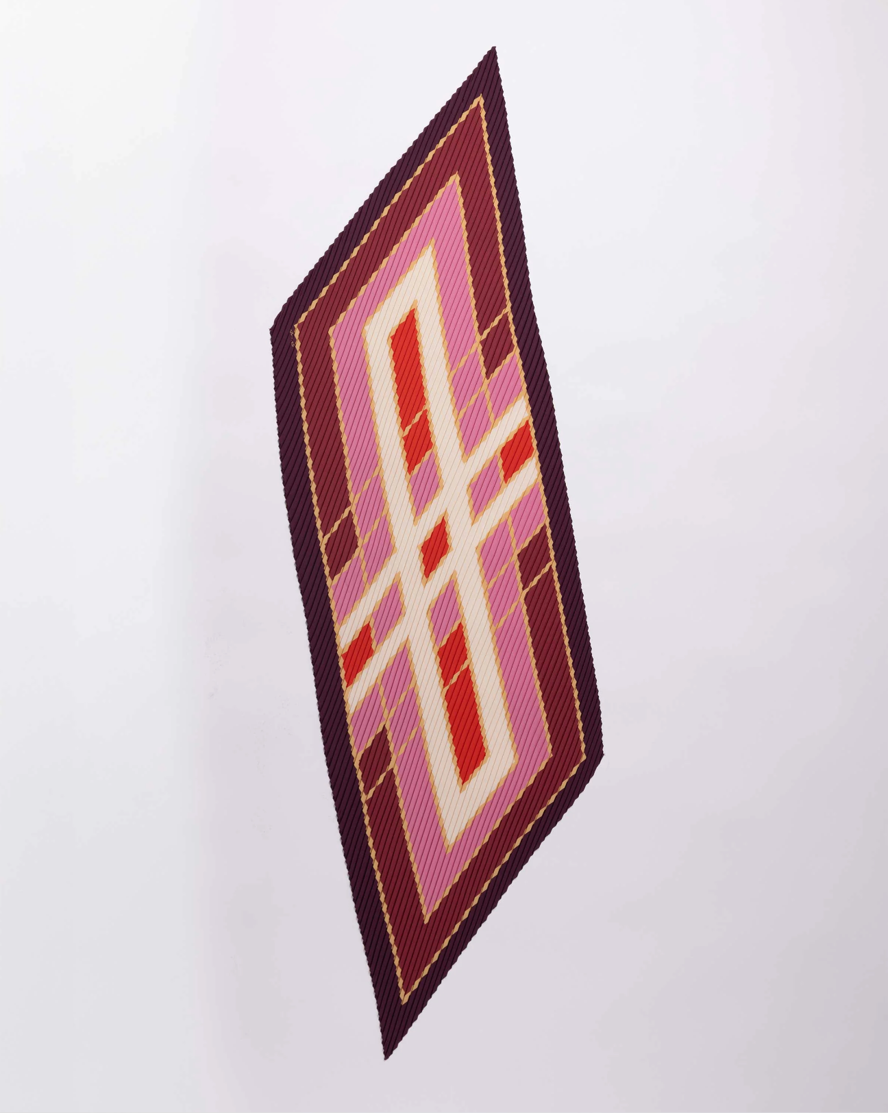 Multitudes pleated scarf Era pink crimson rose gold art deco geometric print