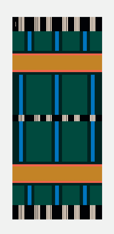 Multitudes pleated scarf Selene black forest green terracotta Bauhaus geometric print flat lay full view