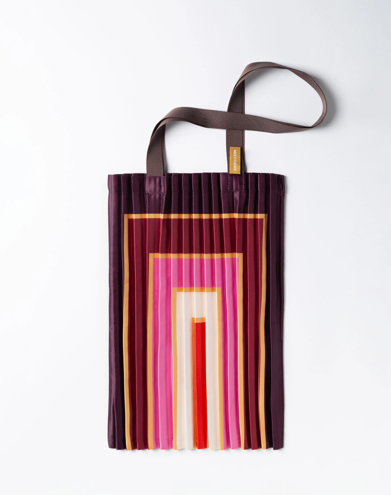 Multitudes Villasimius pleated tote bag in multicolor satin with burgundy pink and red tones