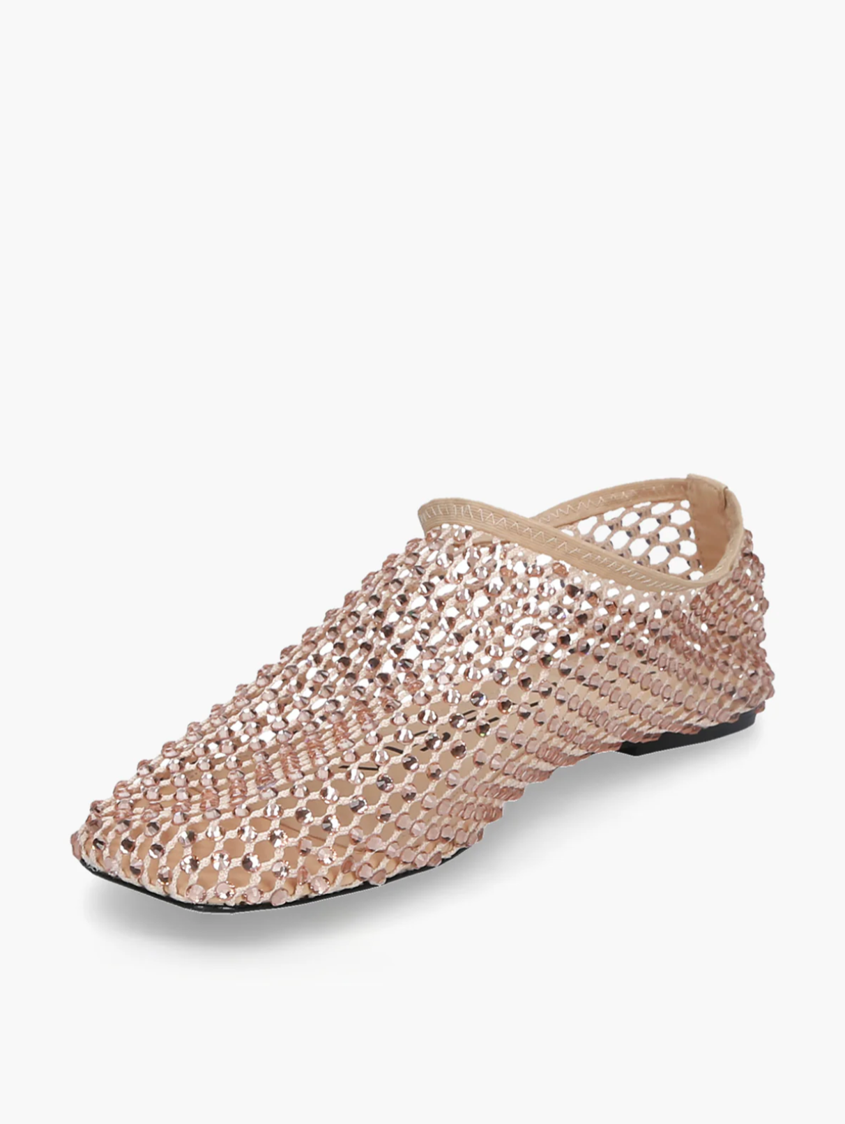 Nude ballerina flats with rhinestones, elegant women’s flat shoes with jewel finish. Strategia Shoes