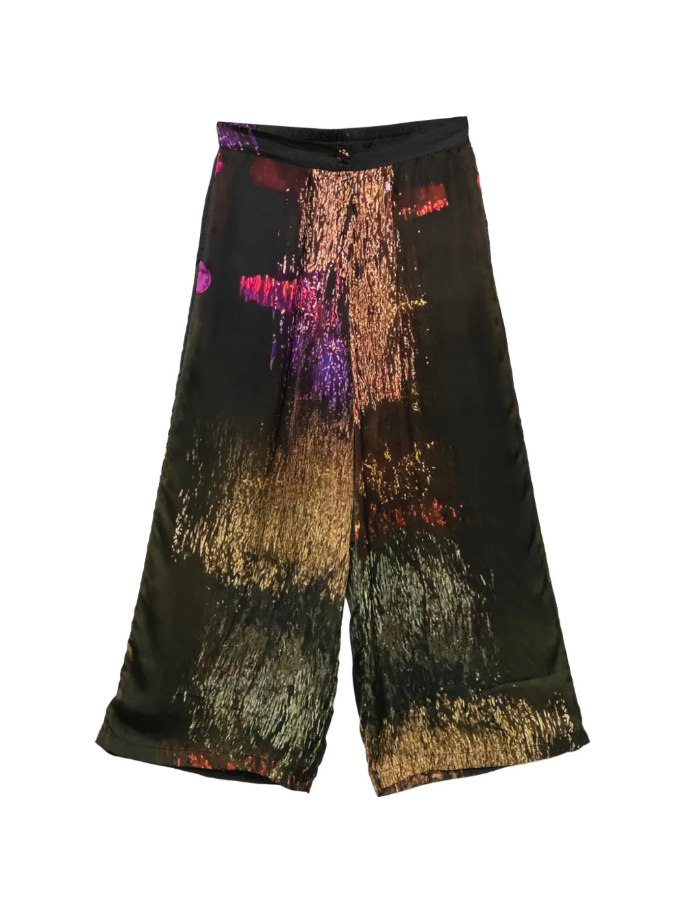 Wide leg palazzo trousers abstract metallic print black gold and fuchsia — YAVÏ