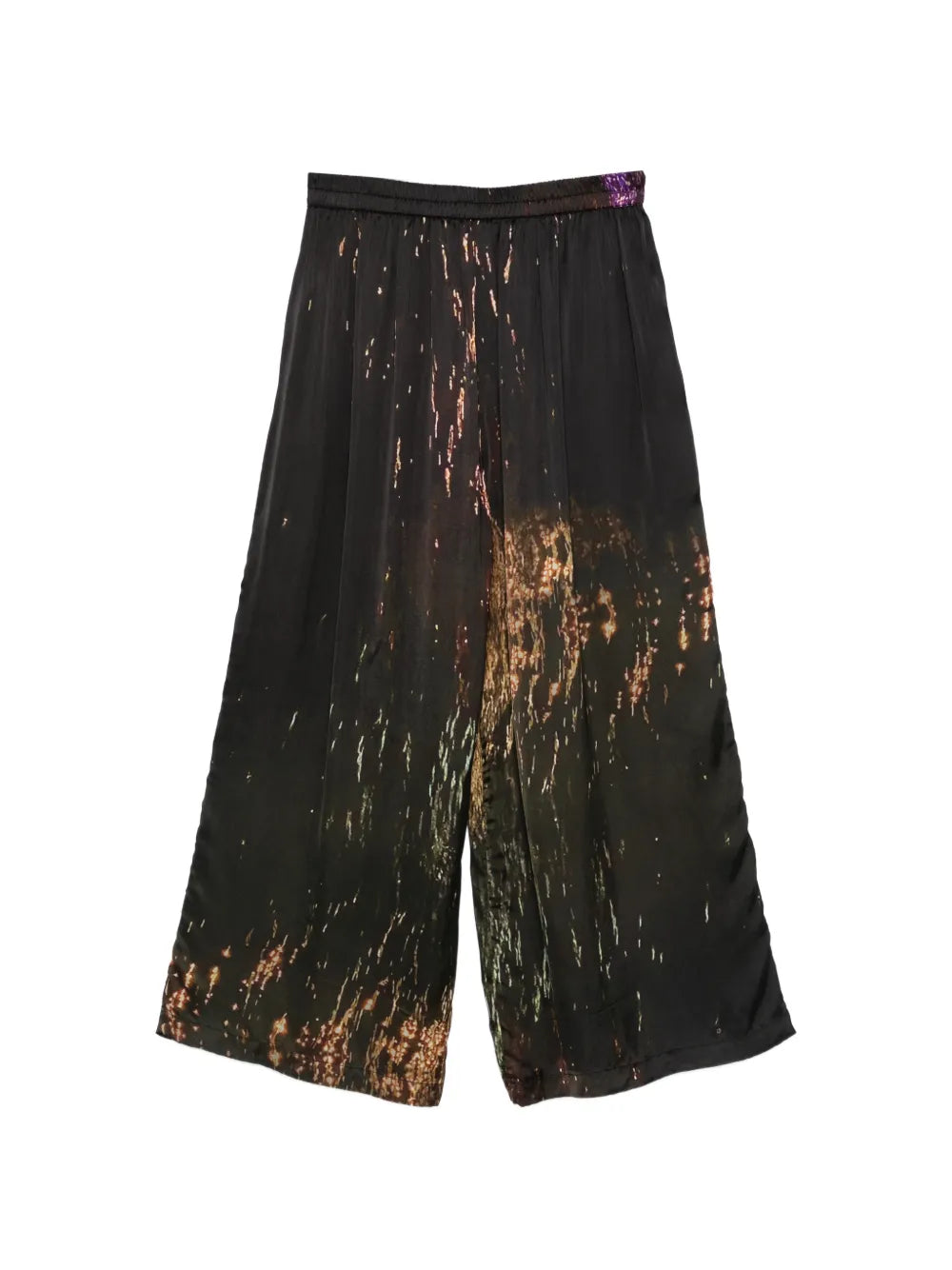 Wide leg palazzo trousers abstract metallic print black gold and fuchsia — YAVÏ