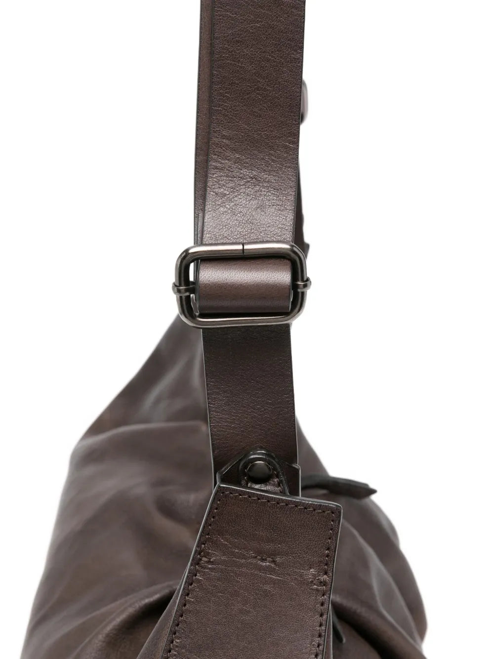 Reptile’s House H845 Nika shoulder bag in chocolate brown nappa leather with soft pleated design and adjustable detachable strap, handcrafted in Italy