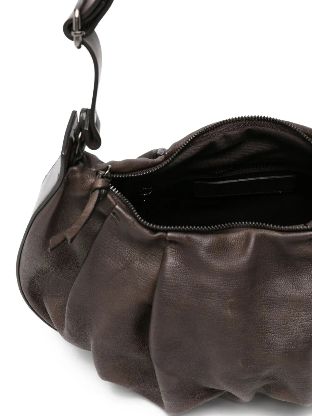 Reptile’s House H845 Nika shoulder bag in chocolate brown nappa leather with soft pleated design and adjustable detachable strap, handcrafted in Italy