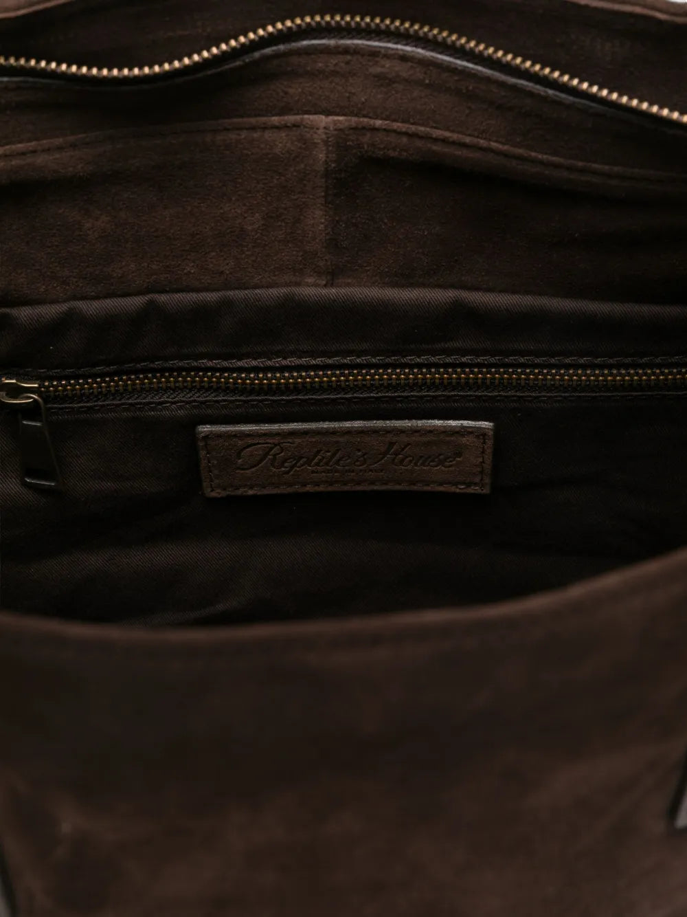 Reptile’s House H849 Nikaes handbag in sigarro suede with leather handles and detachable shoulder strap, luxury Italian handcrafted bag