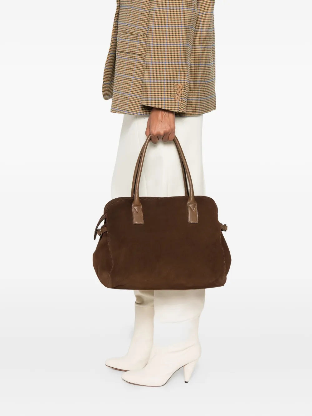 Reptile’s House H849 Nikaes tabac brown suede handbag with detachable strap