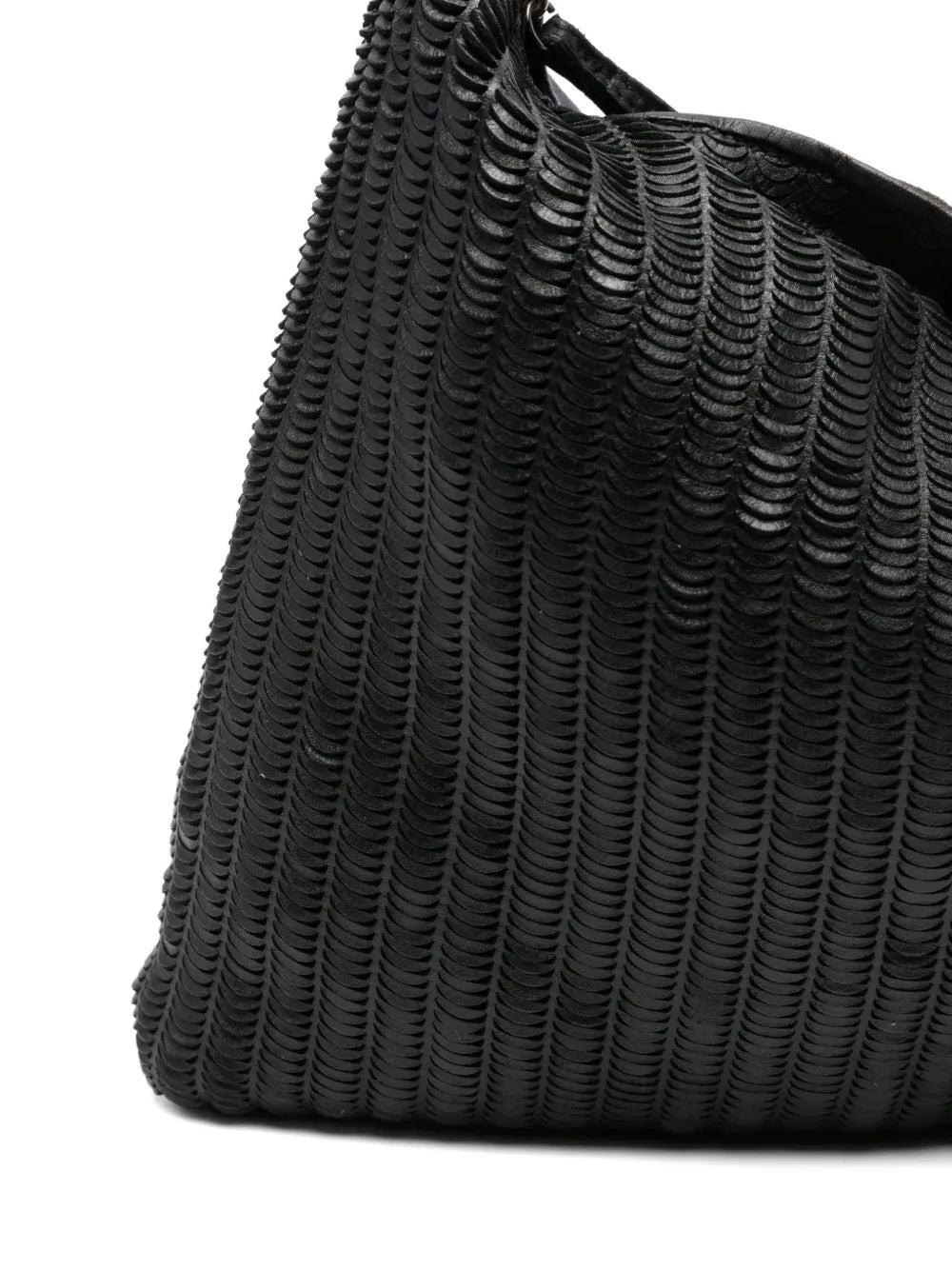 Reptile’s House Lune bag in perforated black calfskin leather, handmade in Italy