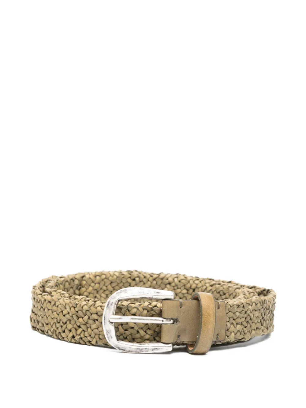 Reptile’s House Wave belt in Khaki braided calfskin leather Hand Made in Italy