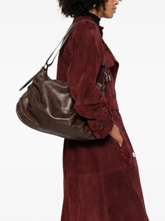 Reptile’s House H844 Ciok shoulder bag in dark brown vegetable-tanned leather, handmade in Italy with adjustable strap and internal pockets.