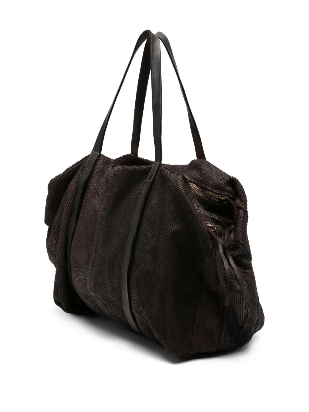 Sommet Rian L Petalino dark brown bag, side view showing zip compartments and additional strap