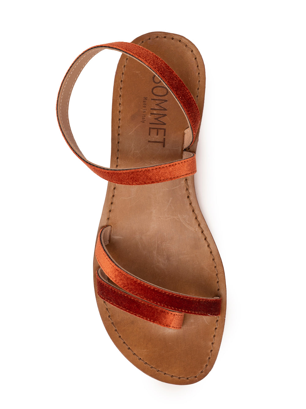 Rust velvet strappy flat sandal with ankle strap — handmade in Italy | SOMMET
