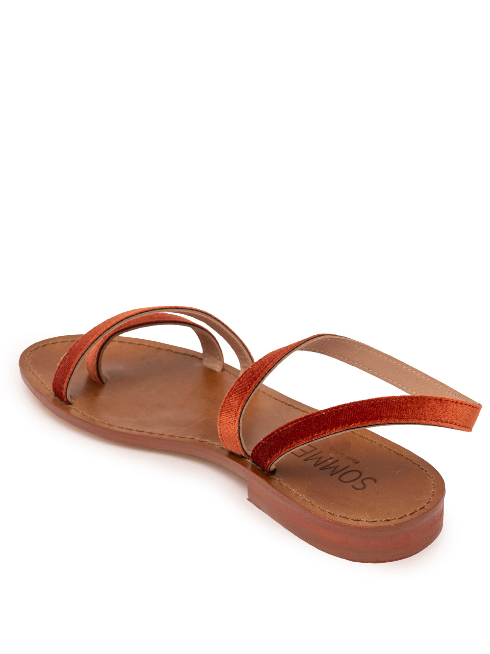 Rust velvet strappy flat sandal with ankle strap — handmade in Italy | SOMMET