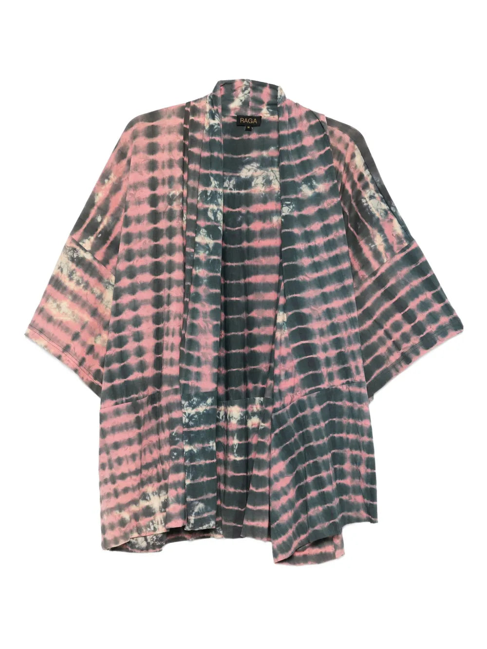 Cotton kimono with handmade shibori dyeing in soft pink and dark grey tones
