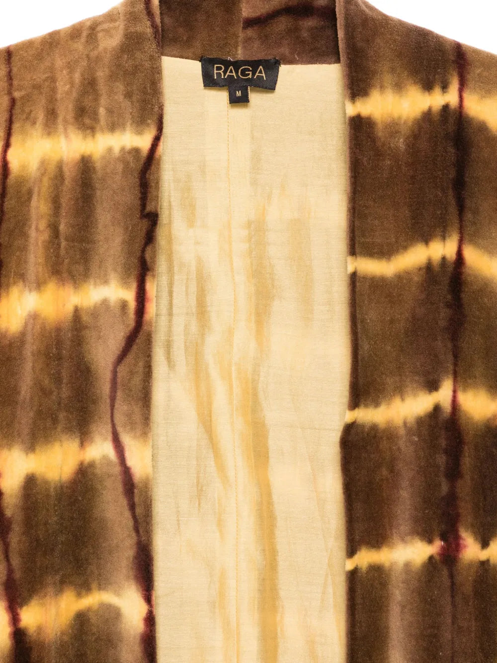 Long cotton kimono with handmade shibori technique in olive green and natural beige tones