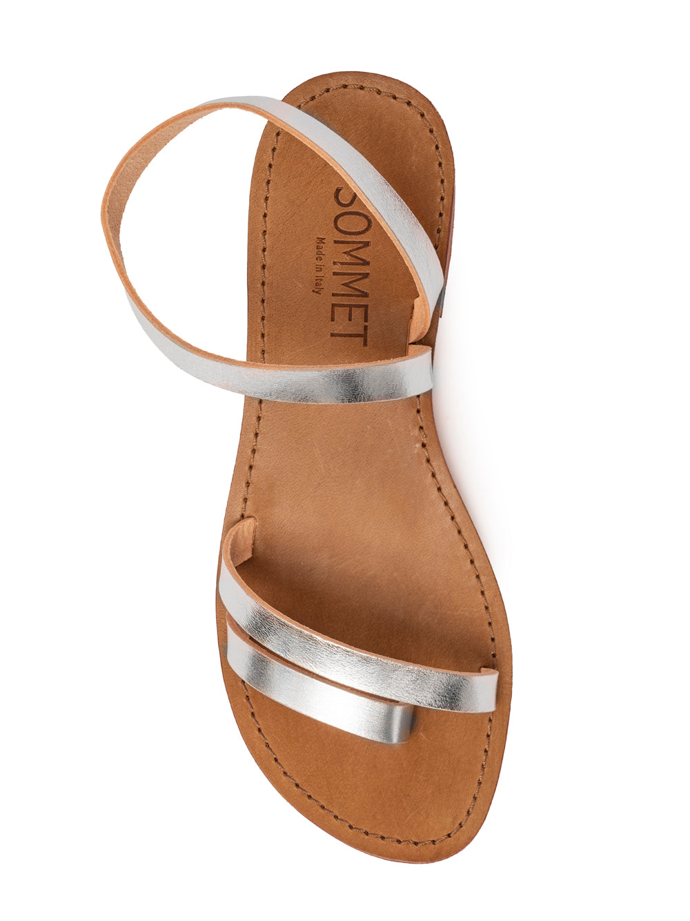SSilver leather strappy flat sandal with ankle strap — handmade in Italy | SOMMET