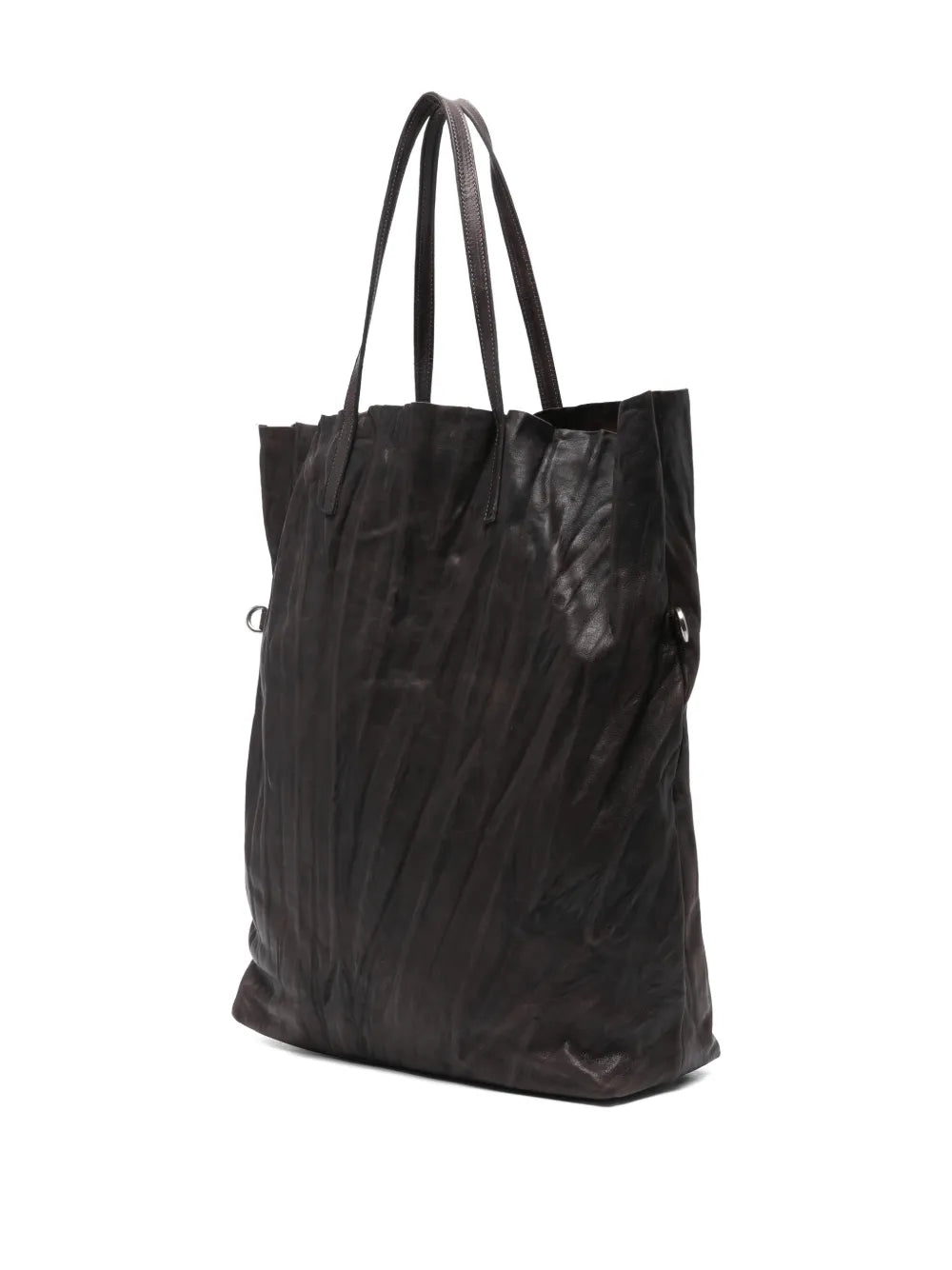 Sommet Long Island coffee brown vegetable-tanned leather tote with removable crossbody strap, wrinkled finish and detachable zip pouch, handmade in Italy