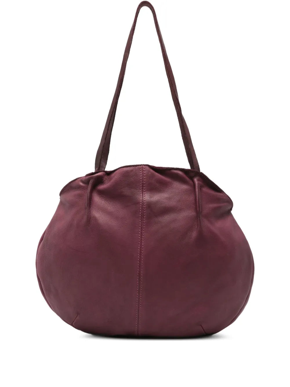 Sommet 249 plum leather shoulder bag handmade in Italy – vegetable-tanned cowhide, cotton lining, Italian craftsmanship.