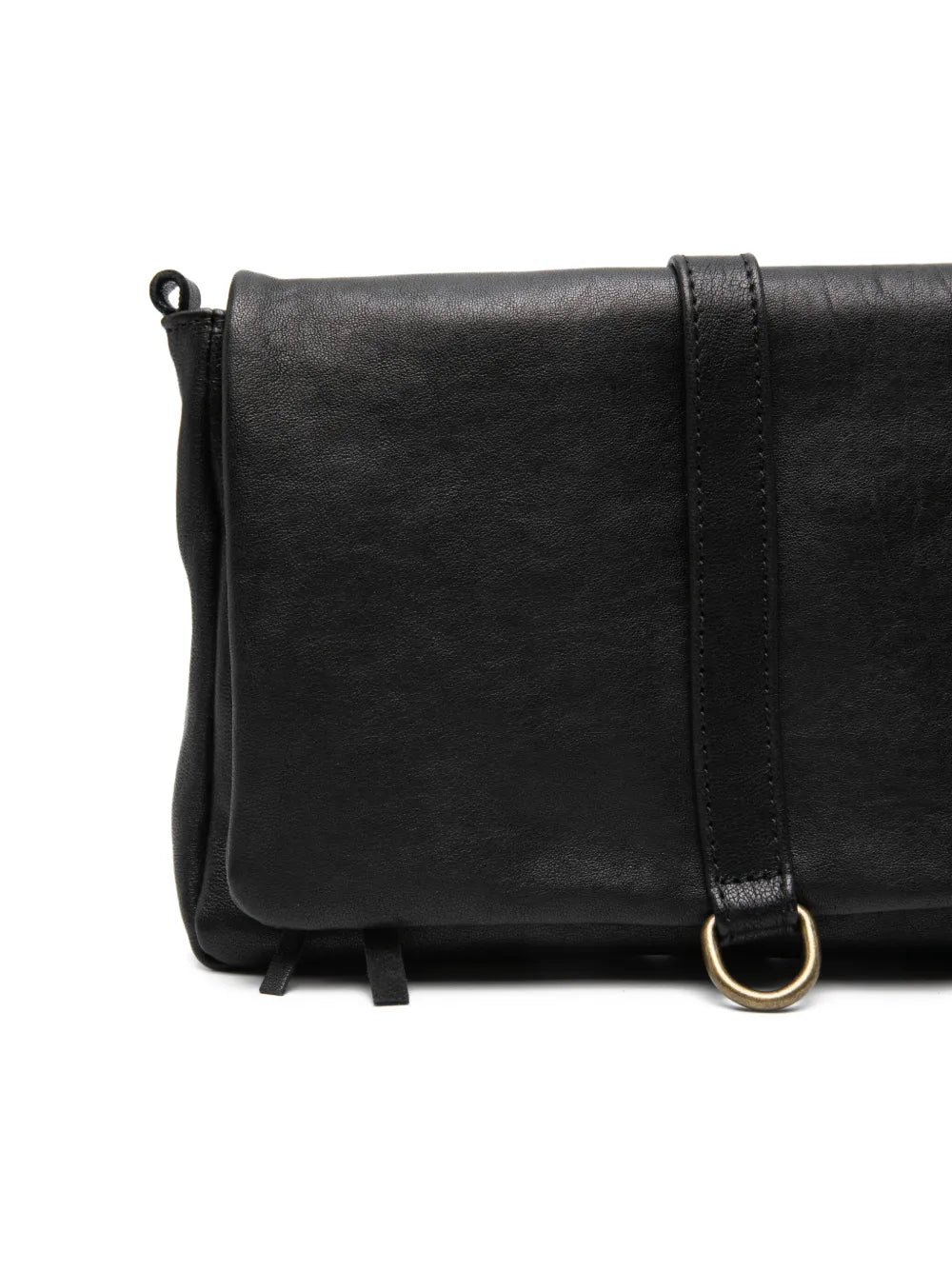 Sommet 320 handmade black leather crossbody bag in vegetable-tanned leather with detachable strap, made in Italy