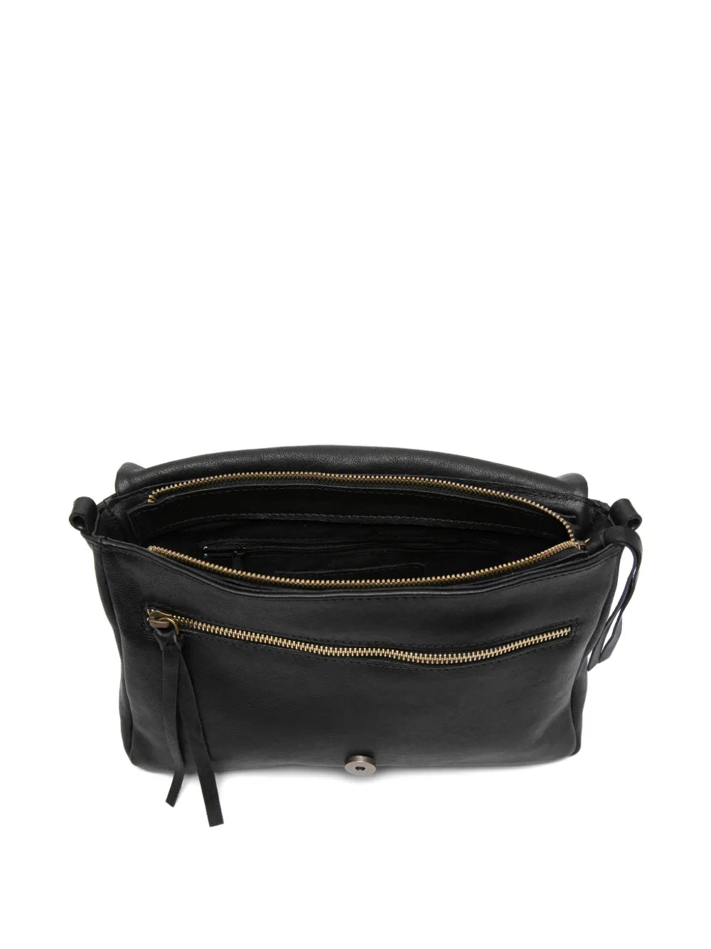 Sommet 320 handmade black leather crossbody bag in vegetable-tanned leather with detachable strap, made in Italy
