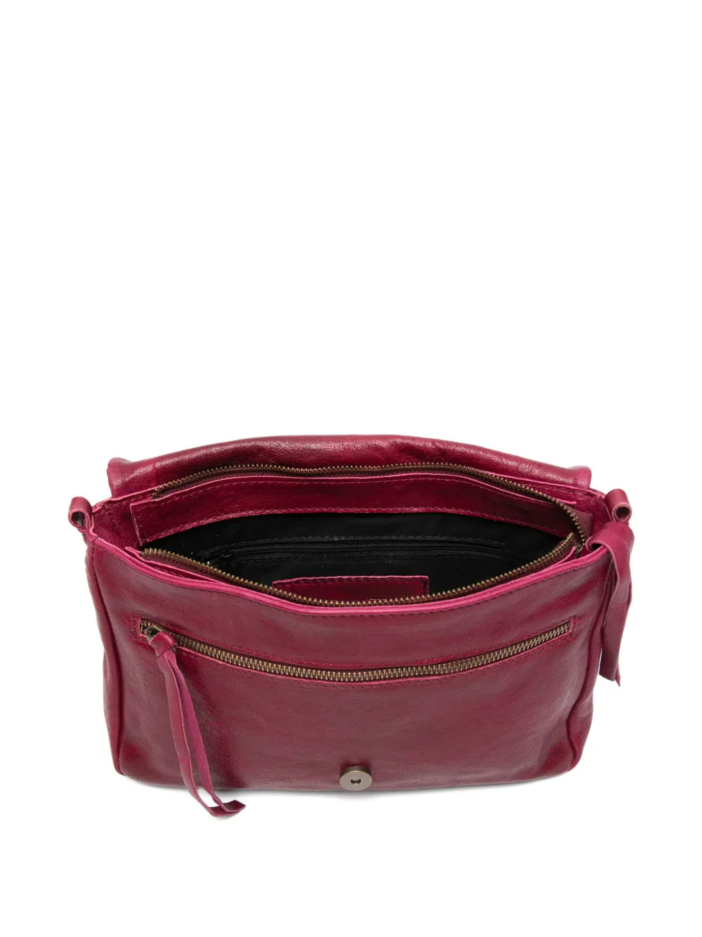 Sommet handmade plum leather crossbody bag in vegetable-tanned leather with detachable strap, made in Italy