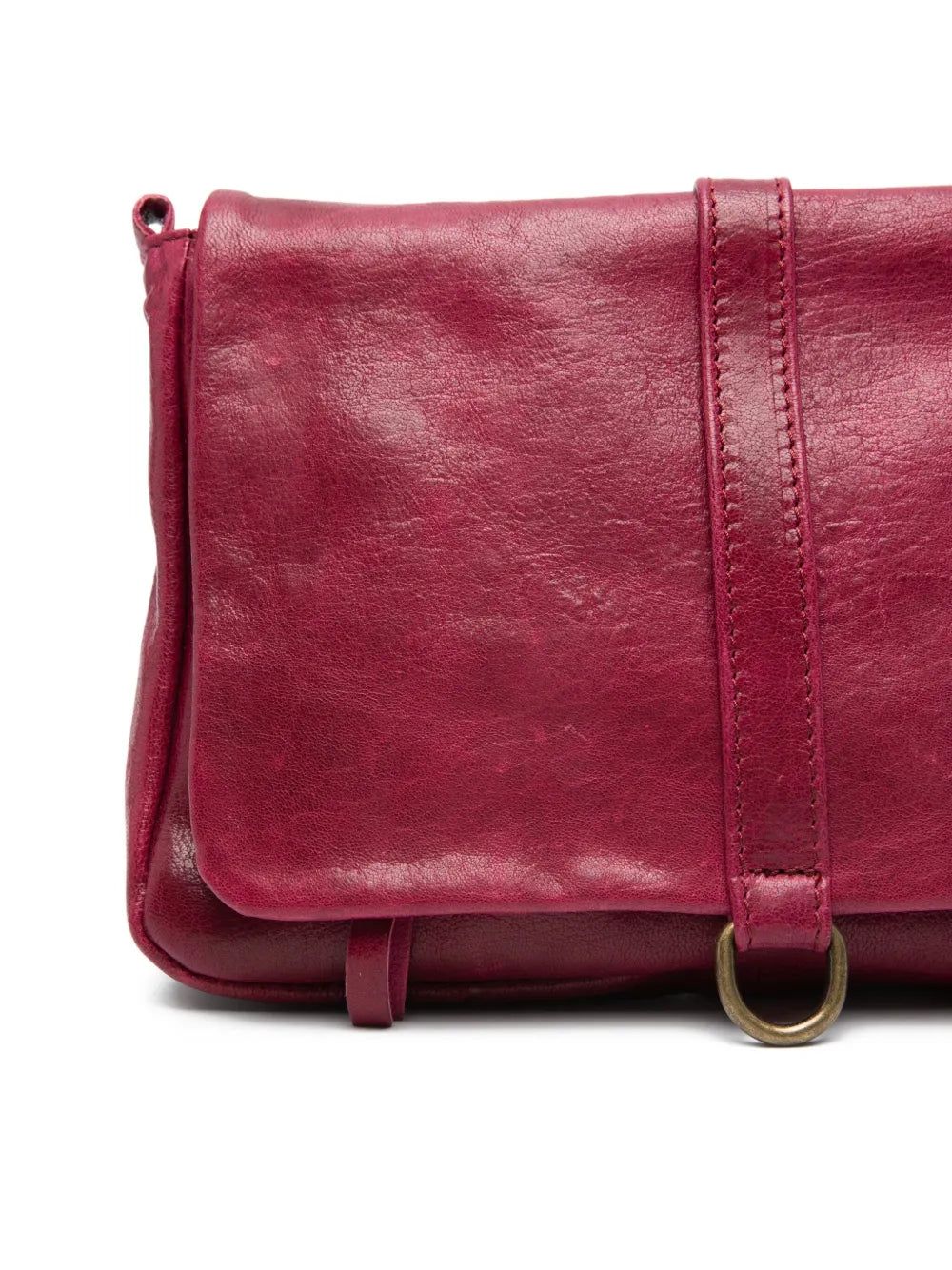 Sommet handmade plum leather crossbody bag in vegetable-tanned leather with detachable strap, made in Italy