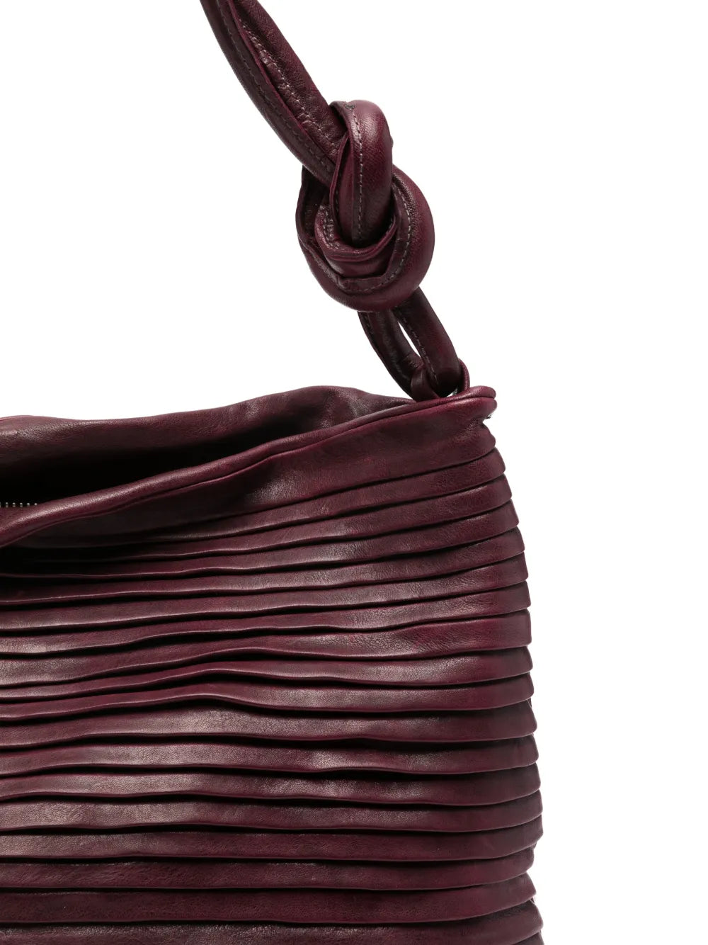 Sommet Aisha Rows large wine-colored leather bag with pleated texture and knotted handle handmade in Italy
