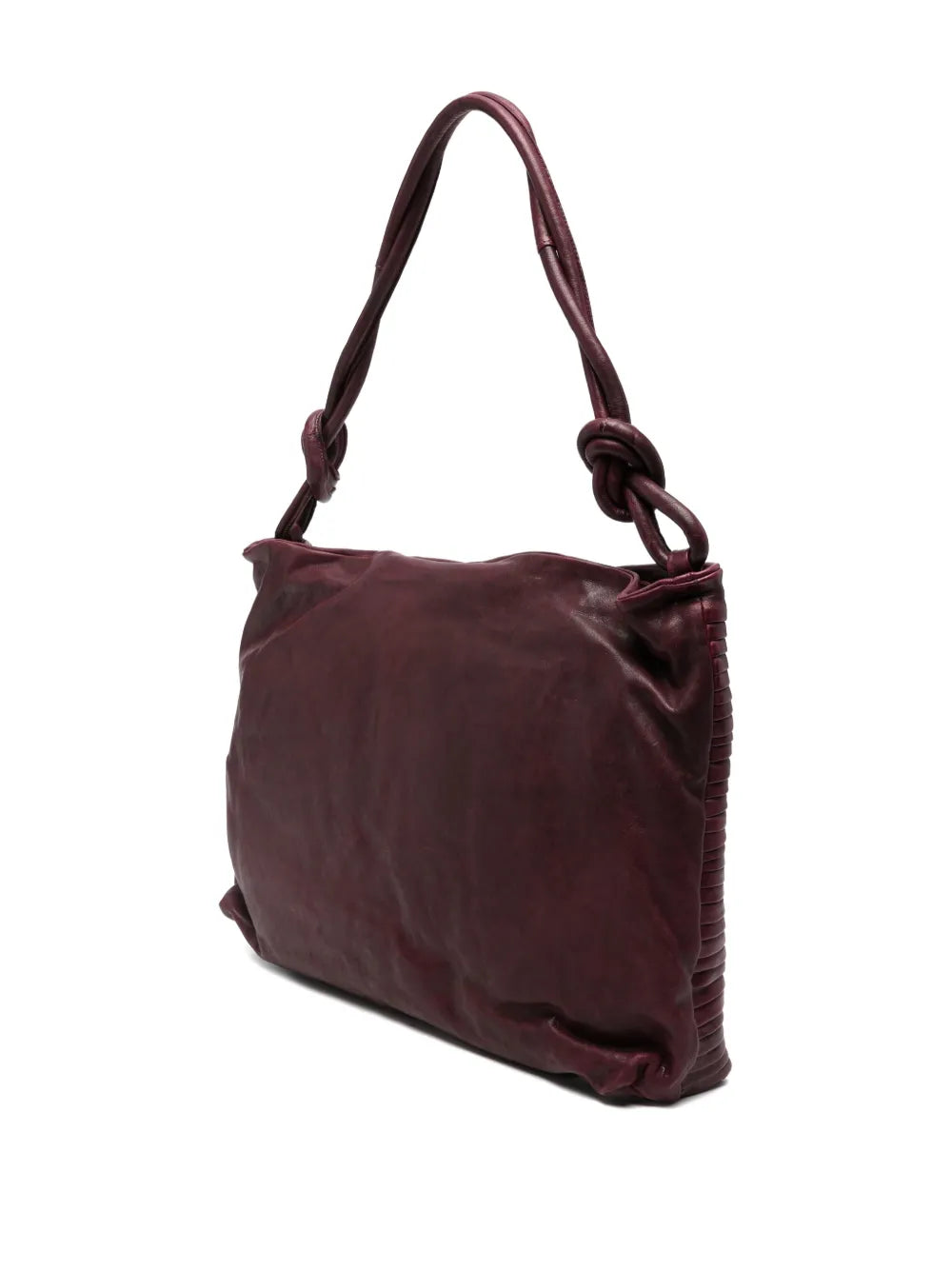 Sommet Aisha Rows large wine-colored leather bag with pleated texture and knotted handle handmade in Italy