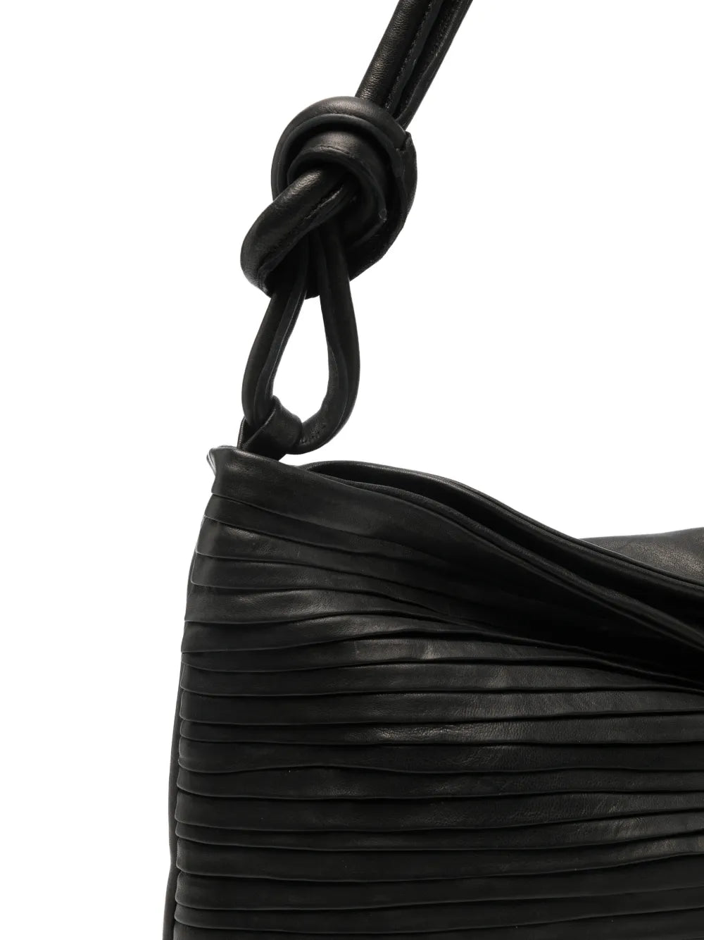 Sommet Aisha Rows large black leather bag with pleated texture and knotted handle made in Italy