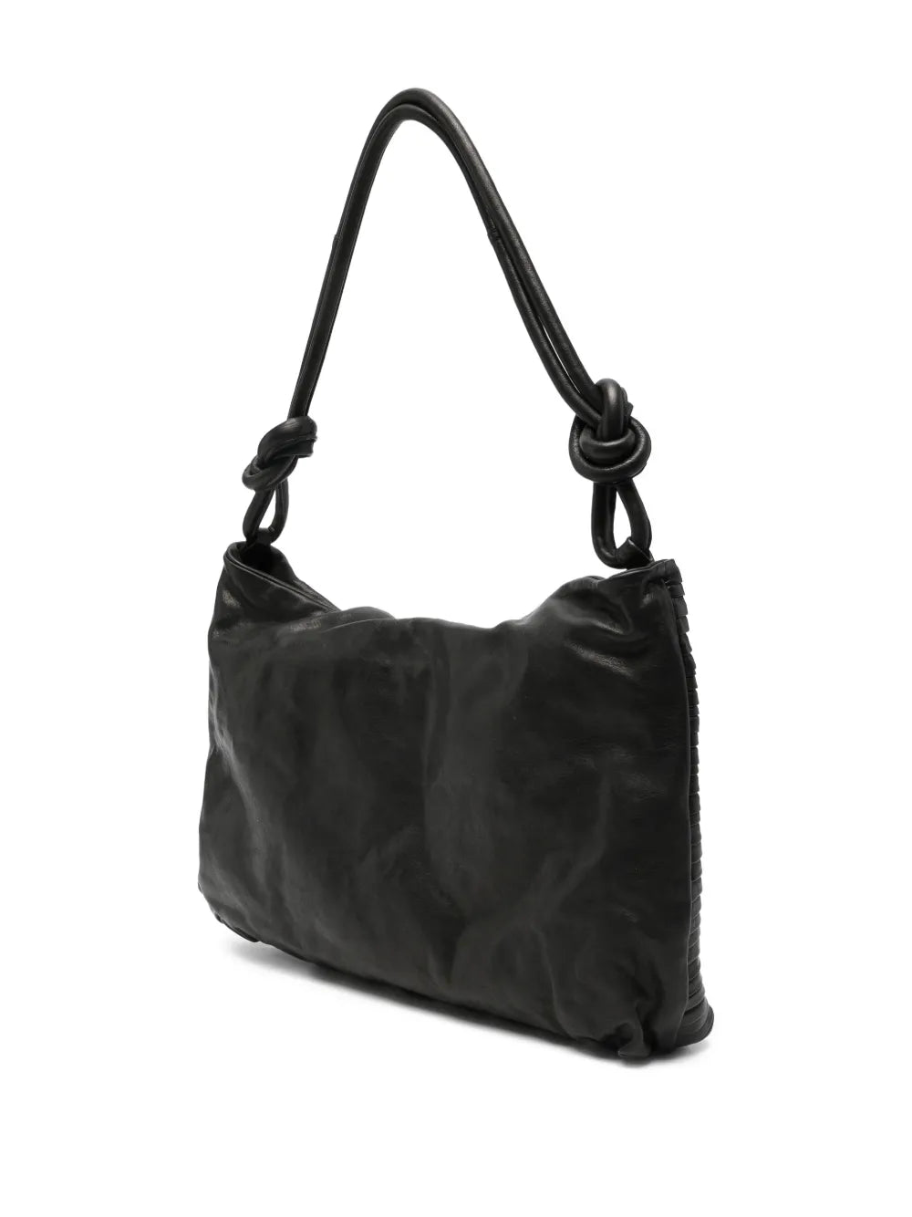 Sommet Aisha Rows large black leather bag with pleated texture and knotted handle made in Italy