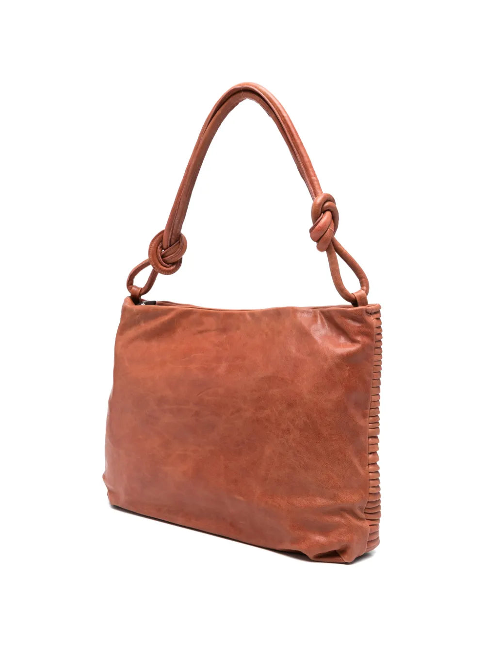 Sommet Aisha Rows Large siena pleated leather shoulder bag in vegetable tanned leather, handcrafted in Italy.