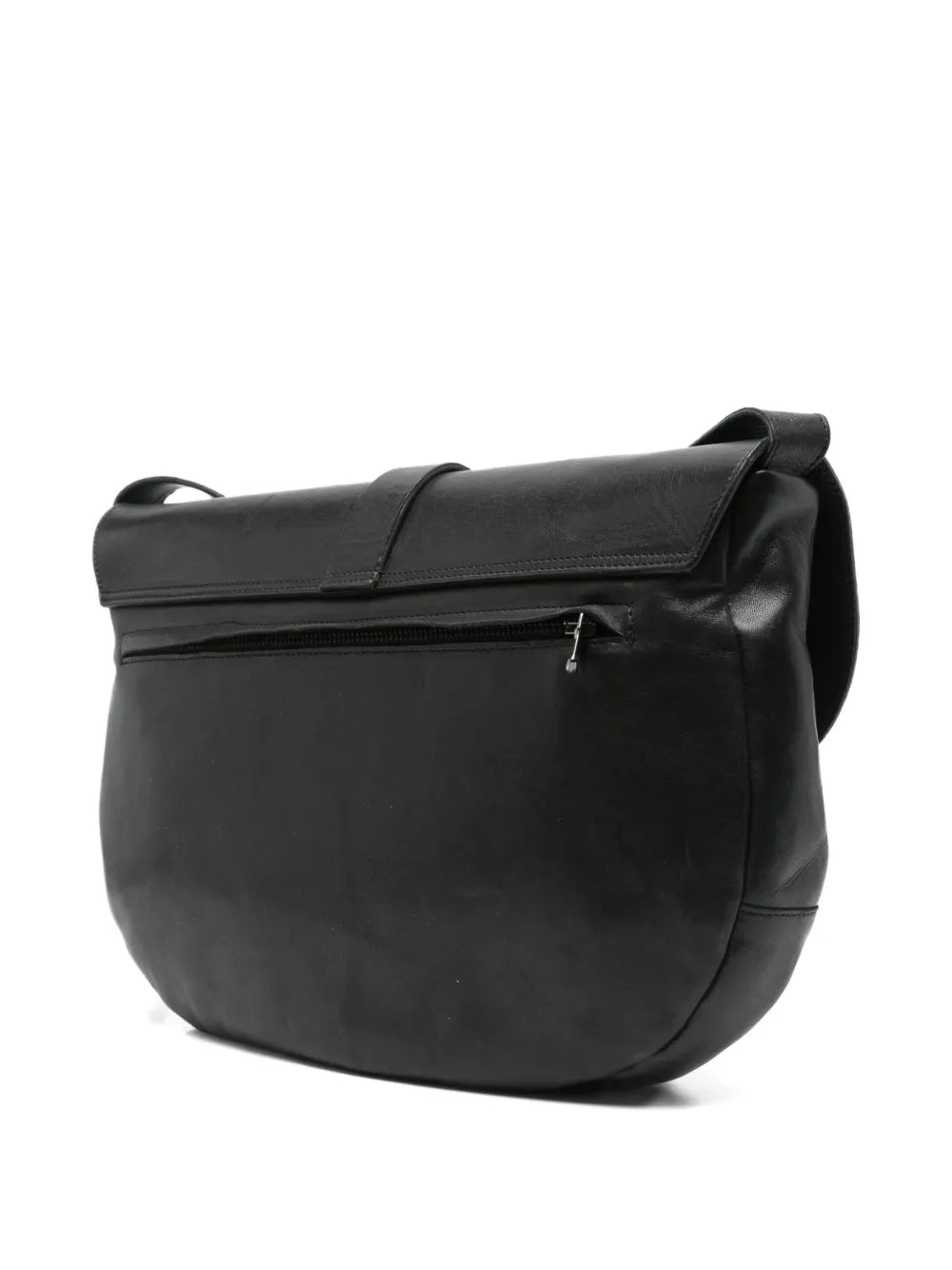 Sommet Alexi black waxed vegetable-tanned leather shoulder bag handmade in Italy – adjustable strap and interior zip pocket.