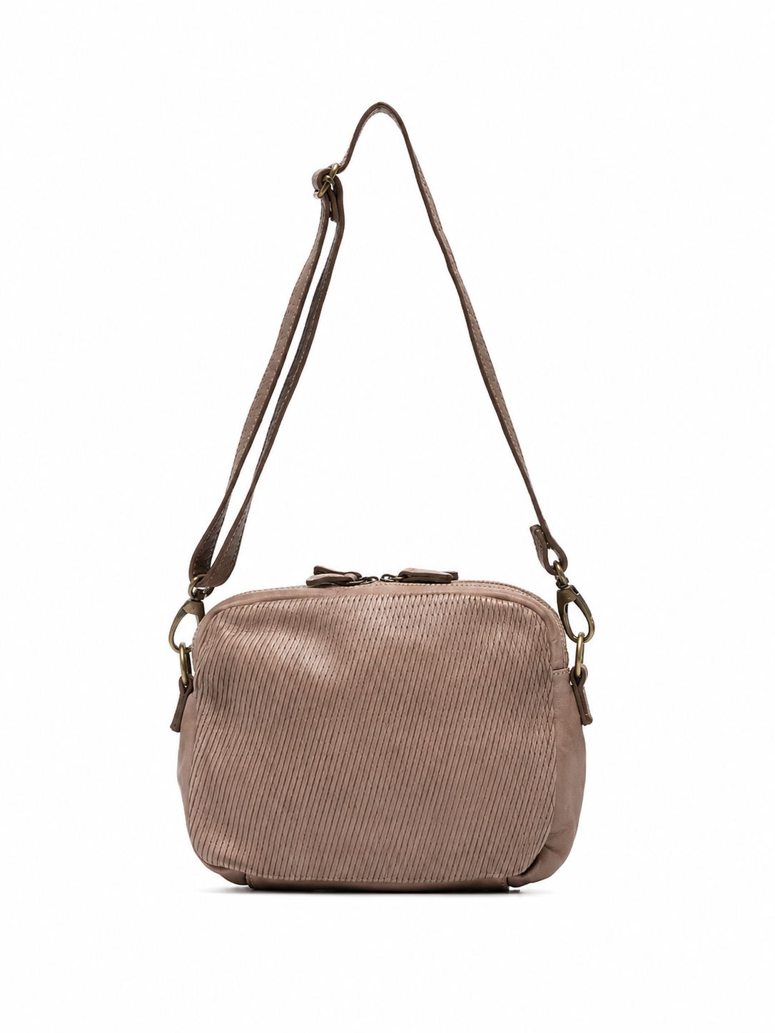 SOMMET ARLO Petalino vegetable-tanned leather crossbody bag in Taupe, handmade in Italy.