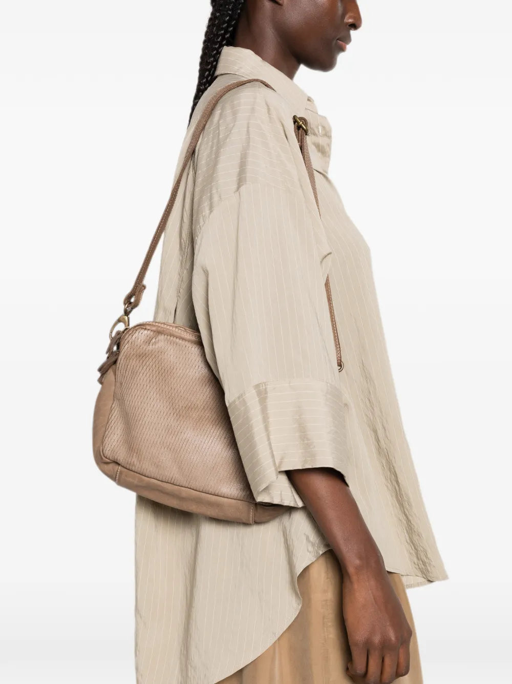 SOMMET ARLO Petalino vegetable-tanned leather crossbody bag in Taupe, handmade in Italy