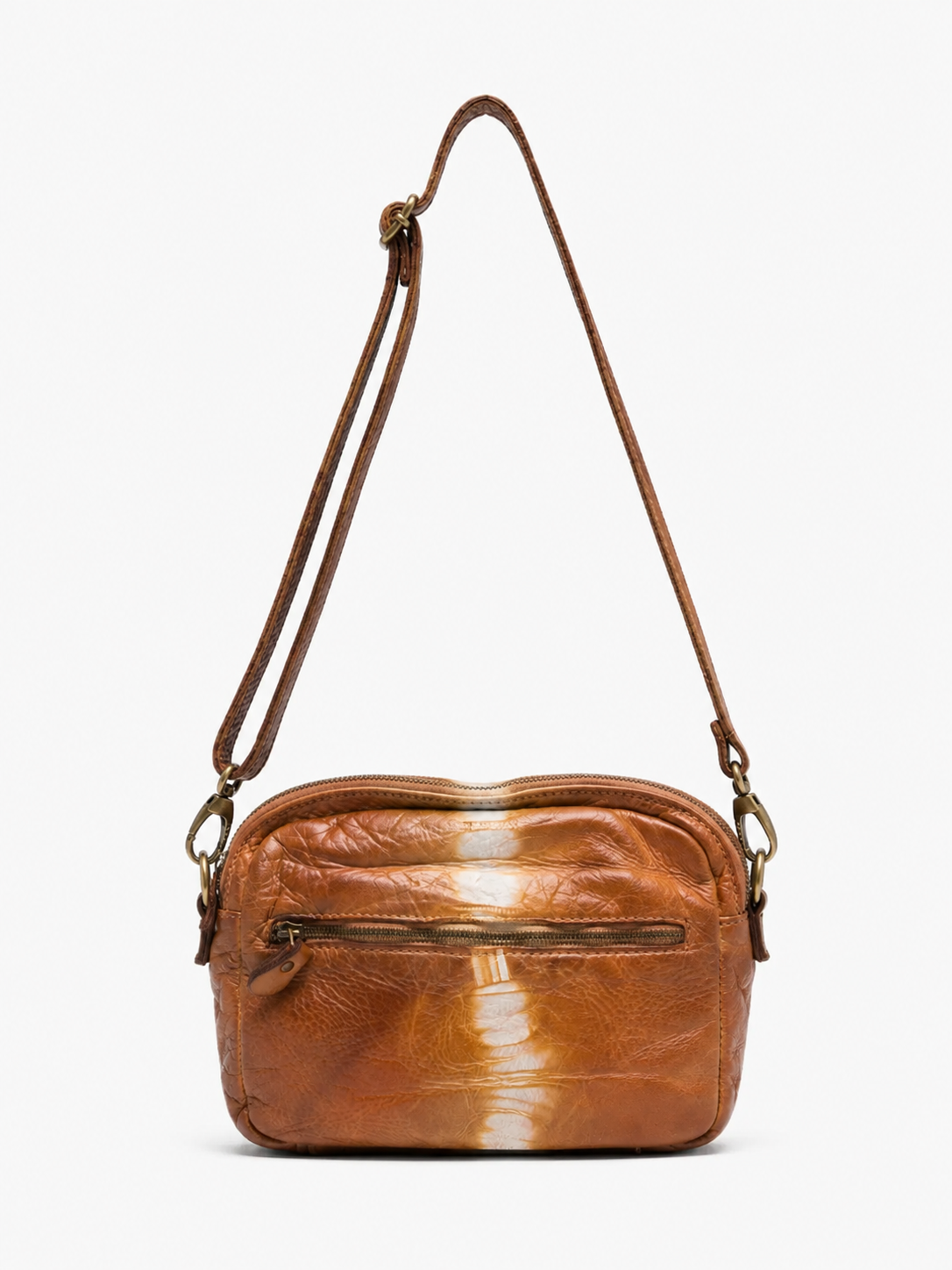 SOMMET Arlo Tie-Dye Vegetable-Tanned Leather Crossbody Bag in Cuoio — Handmade in Italy