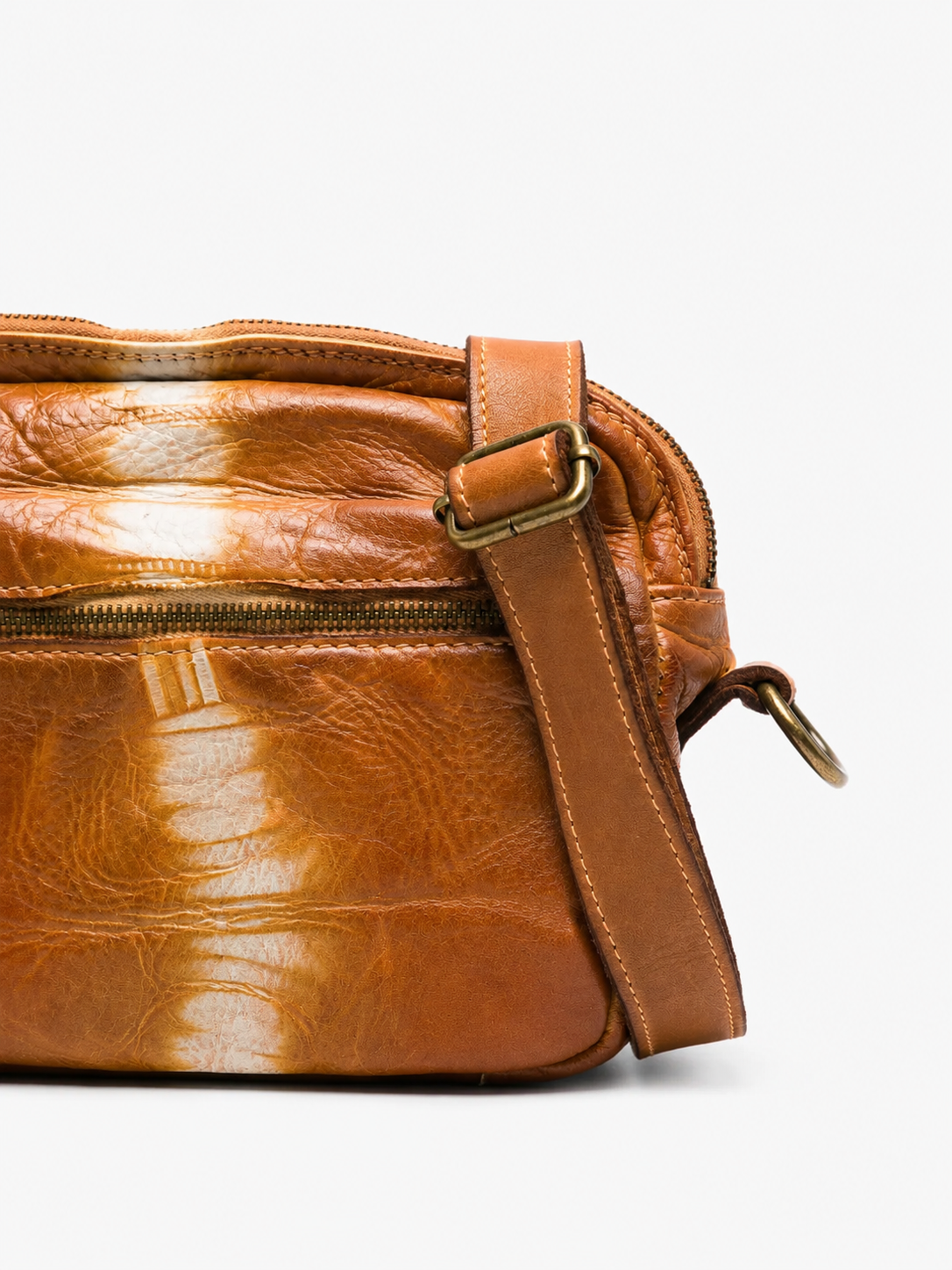 SOMMET Arlo Tie-Dye Vegetable-Tanned Leather Crossbody Bag in Cuoio — Handmade in Italy
