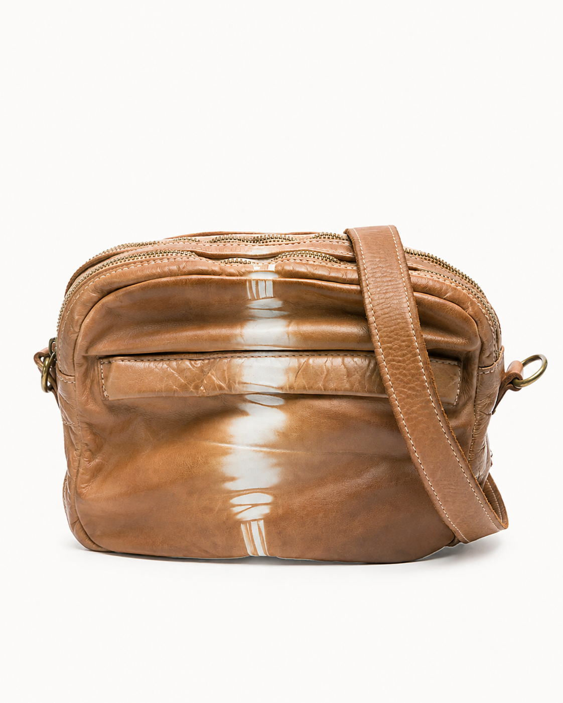 SOMMET Arlo Tie-Dye Vegetable-Tanned Leather Crossbody Bag in Taupe — Handmade in Italy
