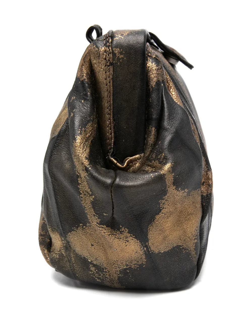 Sommet black and antique gold lambskin clutch and crossbody bag with detachable leather strap, handmade in Italy