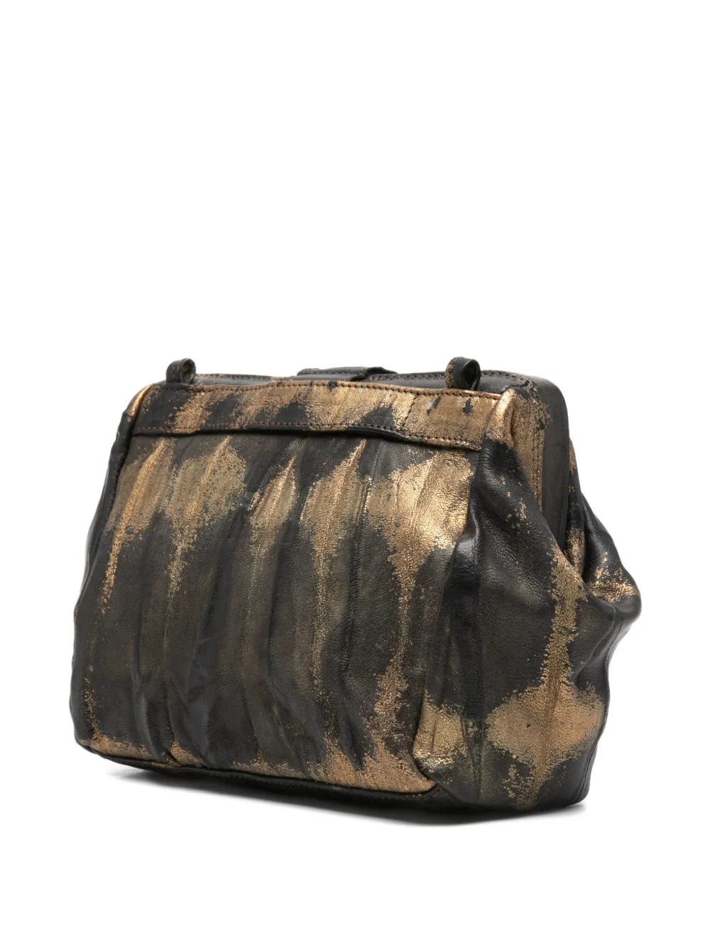 Sommet black and antique gold lambskin clutch and crossbody bag with detachable leather strap, handmade in Italy