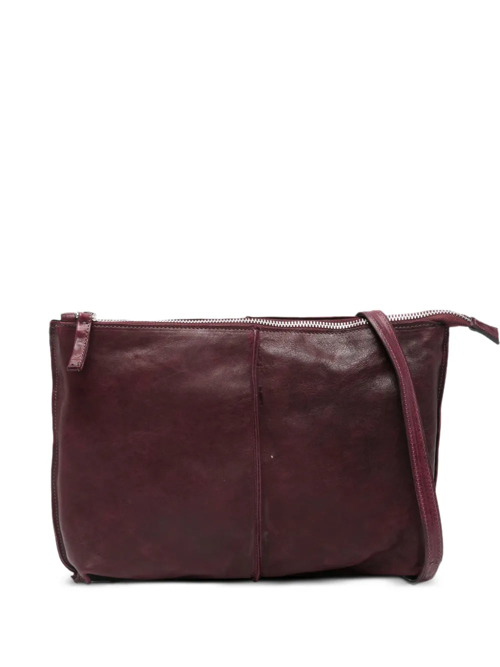 Sommet Clark crossbody bag in barolo burgundy vegetable-tanned leather with adjustable strap and waxed finish, handmade in Italy.