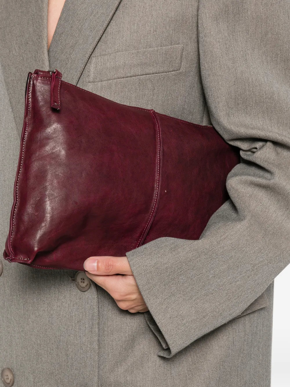 Sommet Clark crossbody bag in barolo burgundy vegetable-tanned leather with adjustable strap and waxed finish, handmade in Italy.