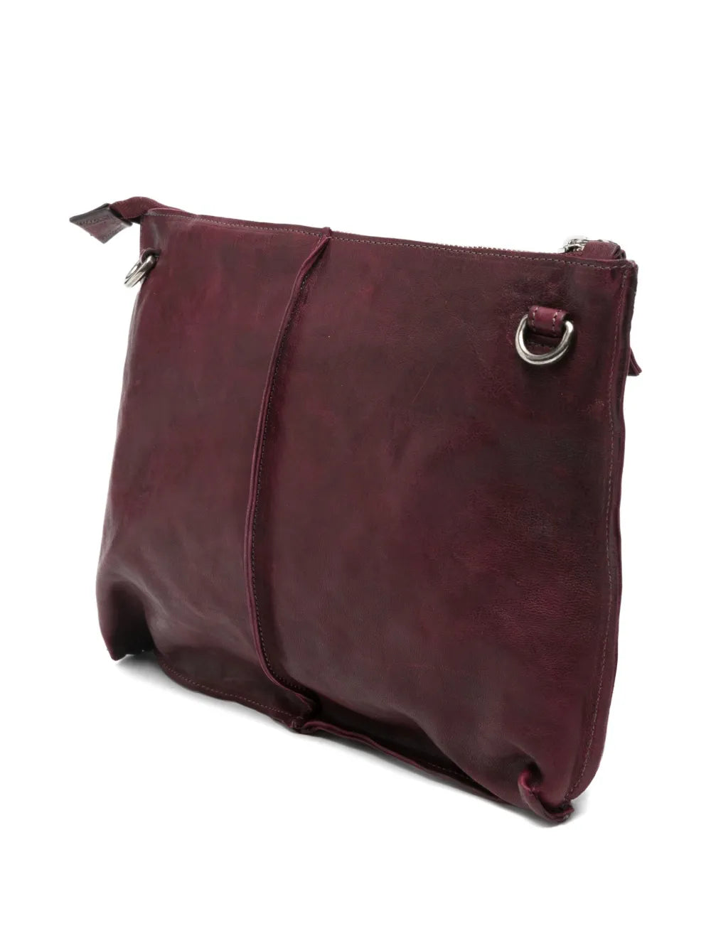 Sommet Clark crossbody bag in barolo burgundy vegetable-tanned leather with adjustable strap and waxed finish, handmade in Italy.