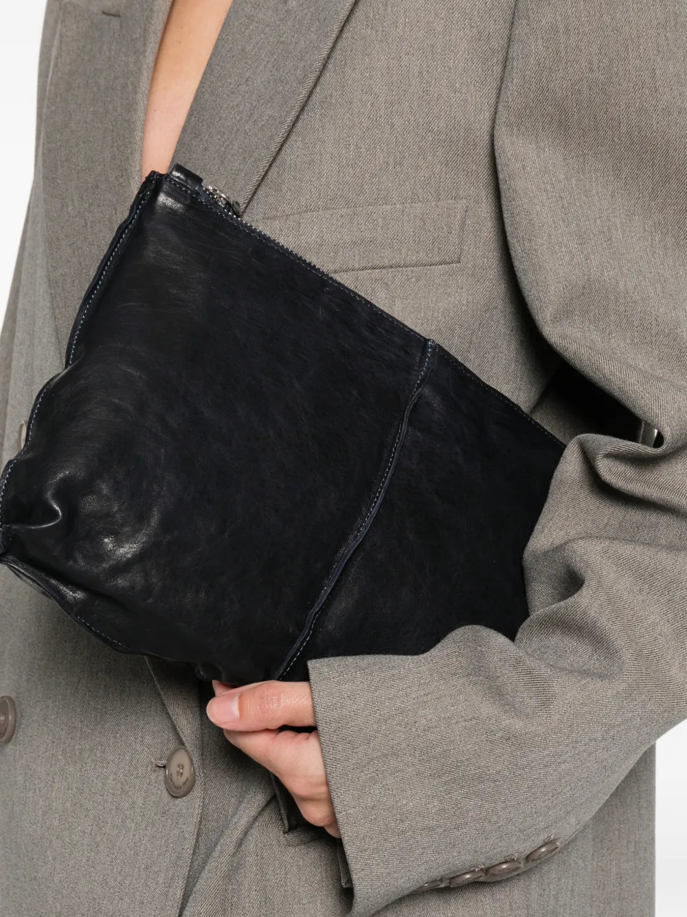 Sommet Clark crossbody bag in deep ocean blue vegetable-tanned leather with adjustable strap and waxed finish, handmade in Italy.