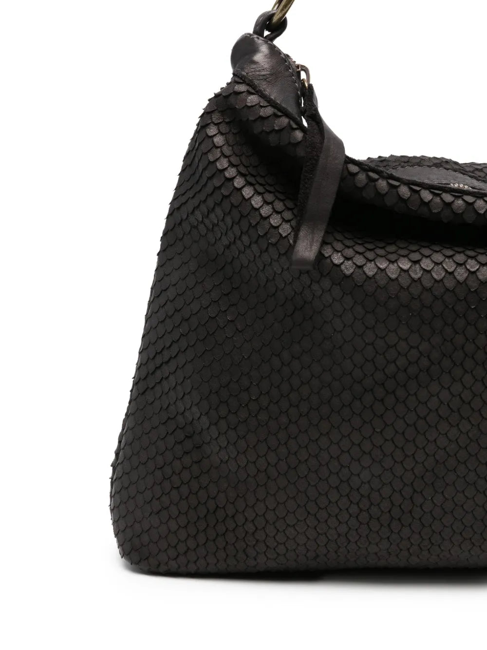 Luxury textured tote bag Corda 358/C in Black leather, double handle for shoulder or crossbody, hand made in Italy