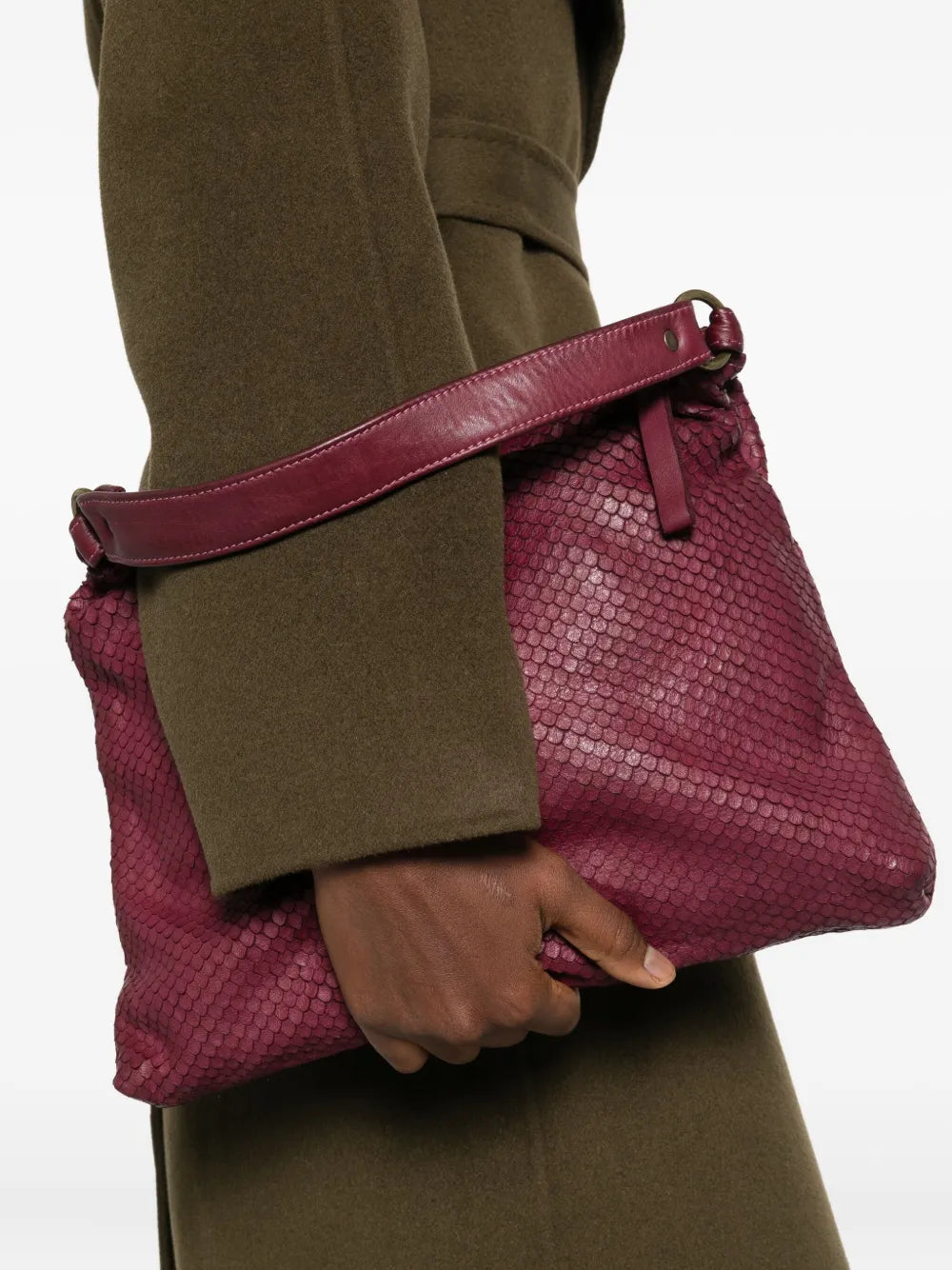 Textured tote bag Corda 358/C in Bordeaux leather, double handle for shoulder or crossbody, made in Italy