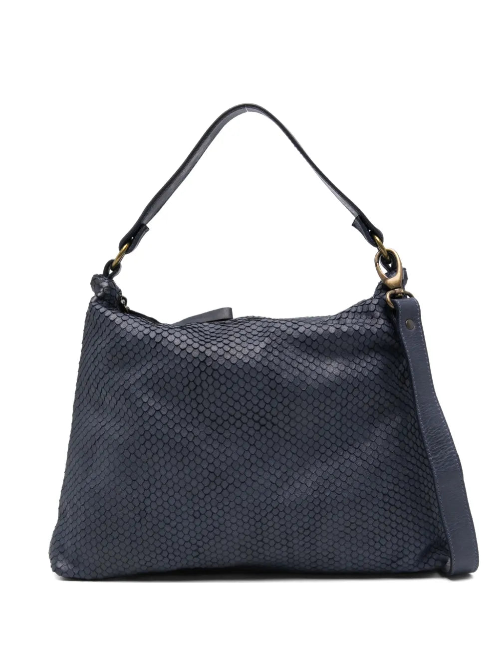 Luxury textured tote bag Corda 358/C in Navy leather, double handle for shoulder or crossbody, hand made in Italy
